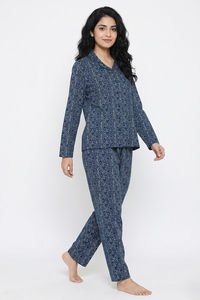 Zivame Farm Lore Knit Cotton Pyjama Set - Blue Depths — thumbnail 3